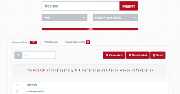 Ubersuggest Example Search