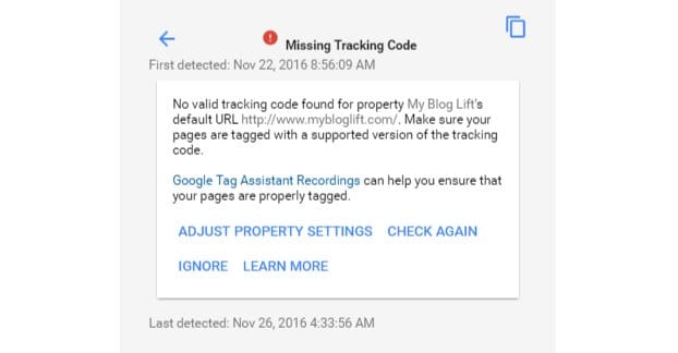 Missing Tracking Code