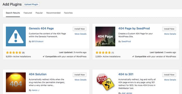 404 Page Plugin Search