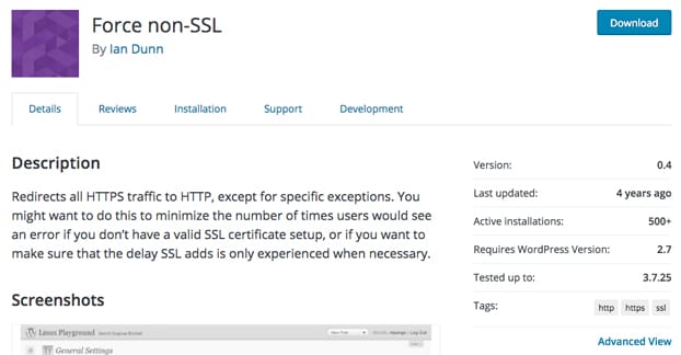 Force Non-SSL Plugin